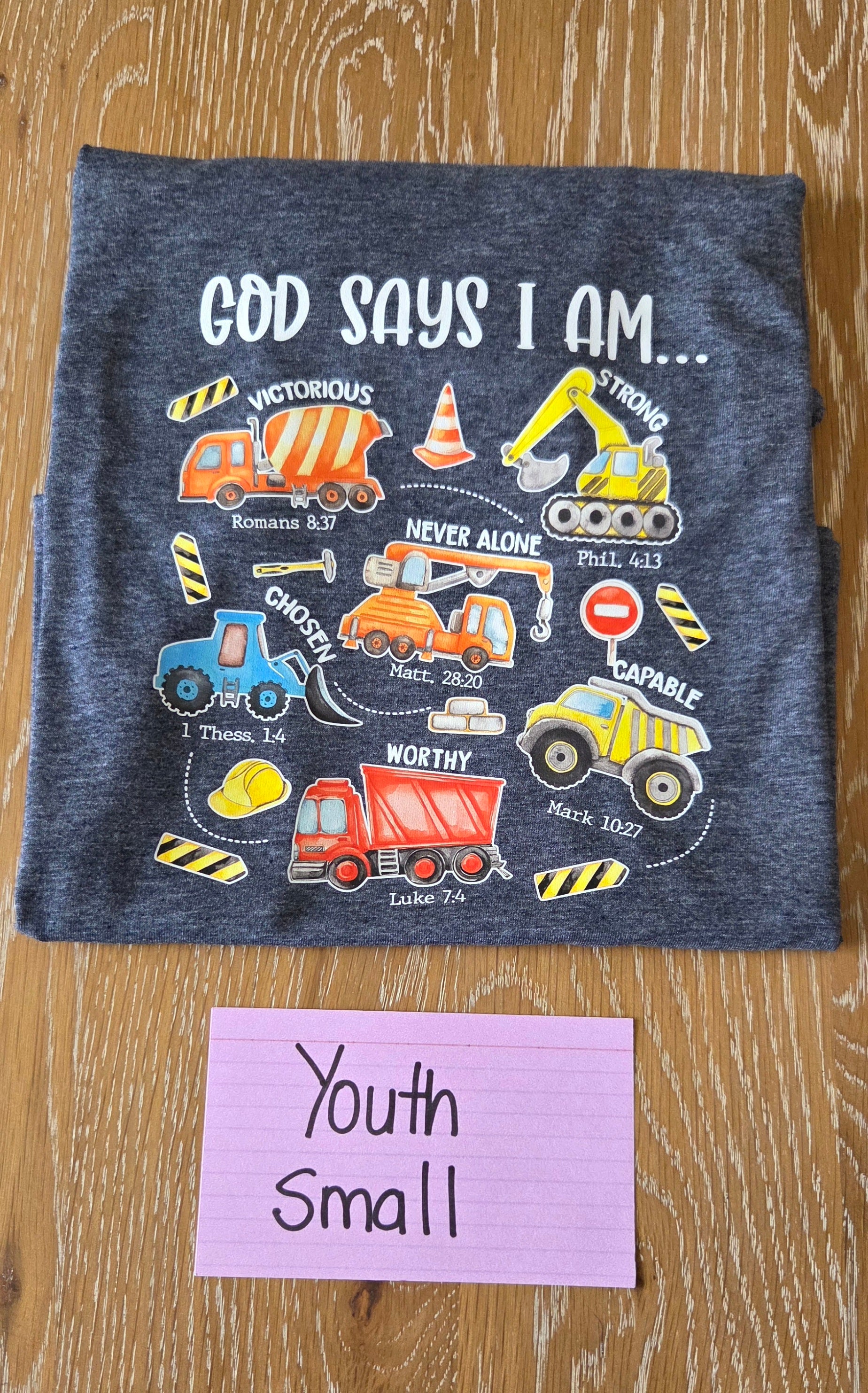 Tee - God Says - Construction Theme - Youth Small